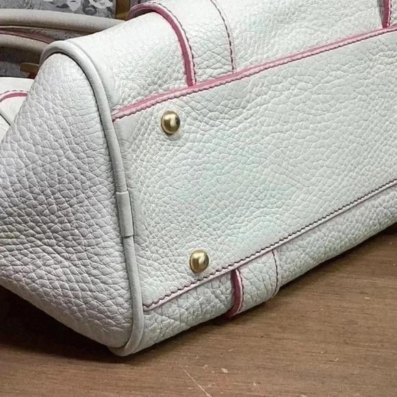Dooney and Brourke Cream and Pink Pebbled Leather Bag Vintage Marchesa Satchel - Picture 13 of 16